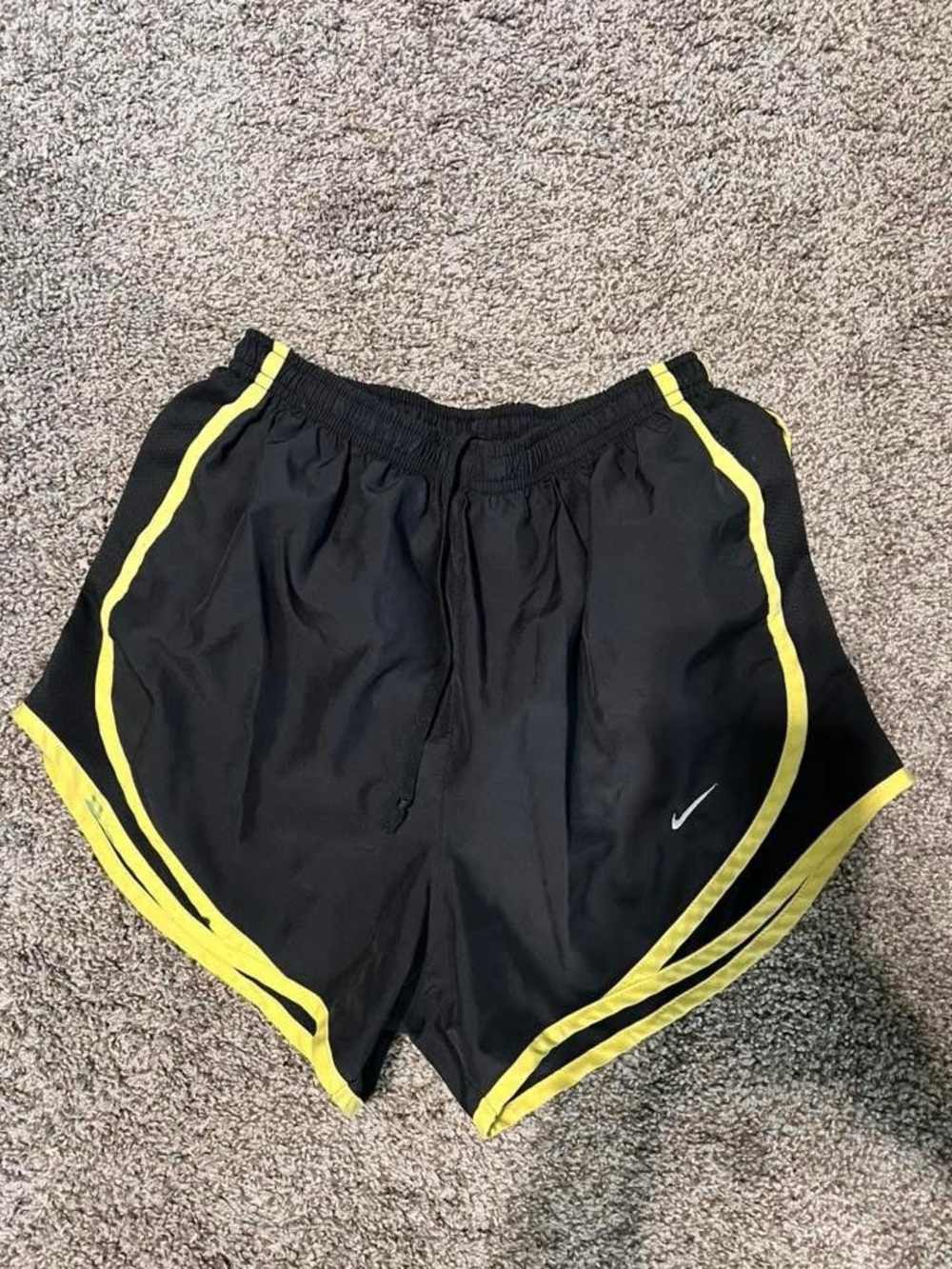 Nike Black Athletic Shorts with Yellow Piping